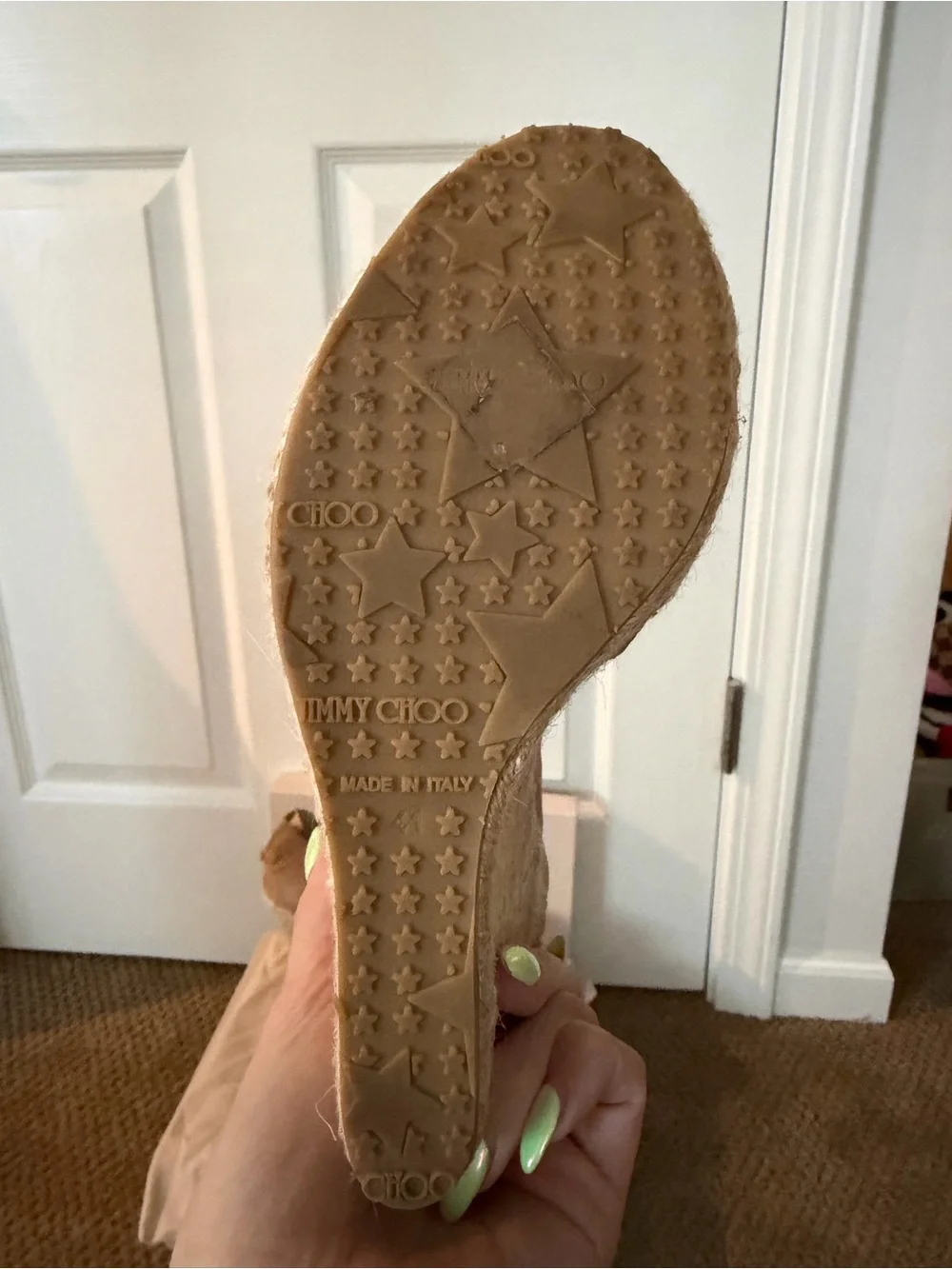 Jimmy Choo Suede 120mm Espadrille Platform Wedge Sandals Nude Tan Size [SIZE]